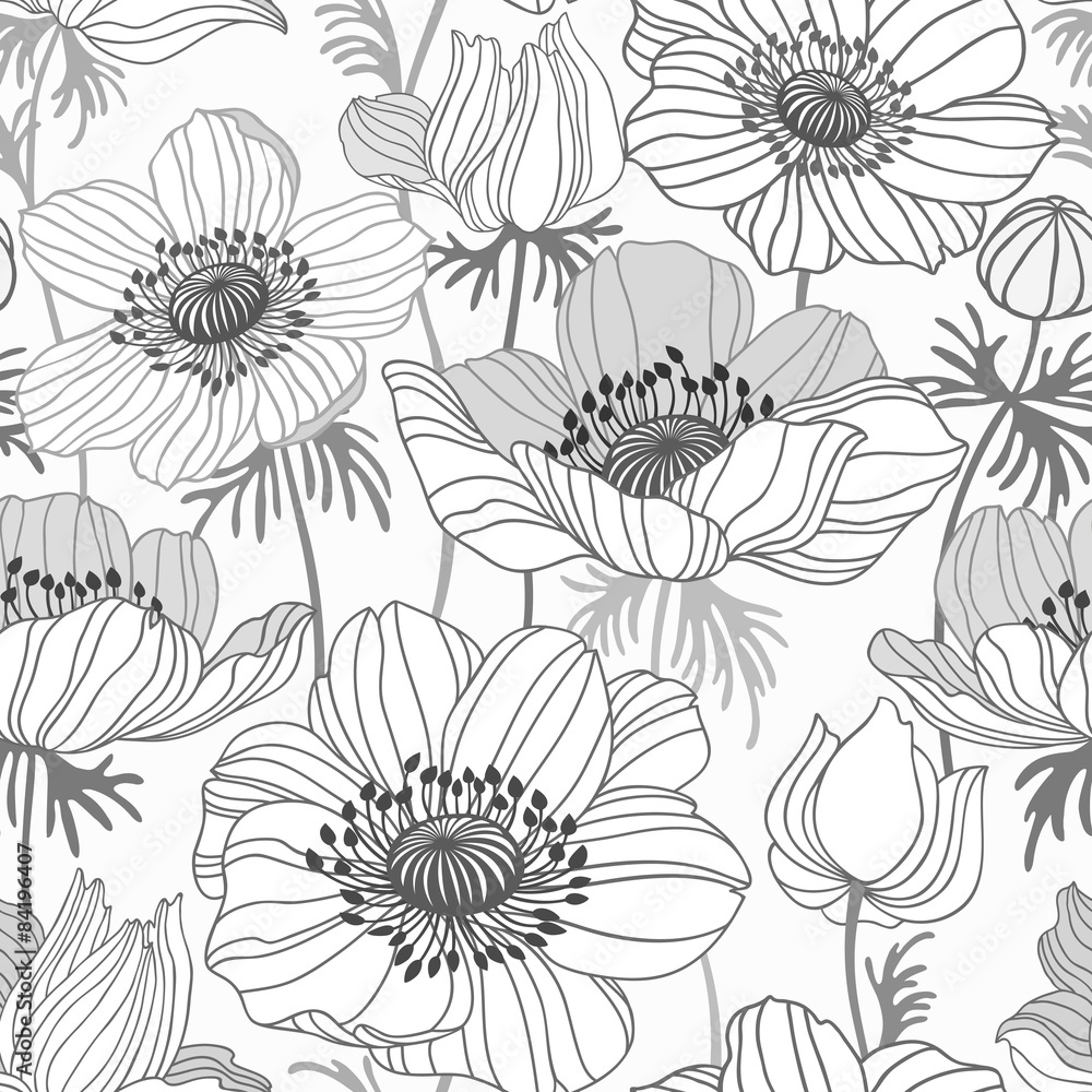 seamless floral pattern with anemone on white background seamless floral pattern with anemone on white background