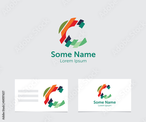 Business card vector template, letter c logo