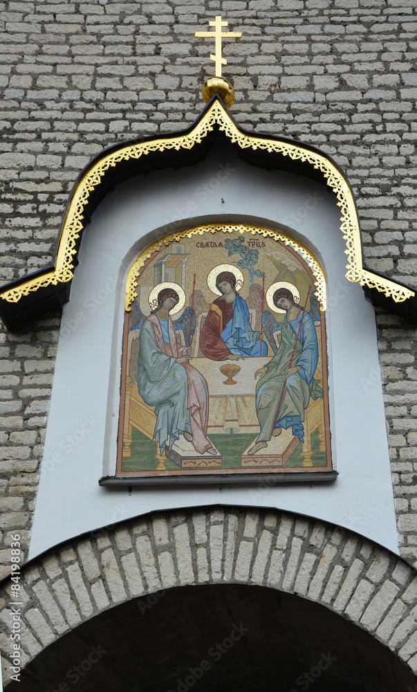 PSKOV, RUSSIA - MARCH 08: Mosaic gate icon 