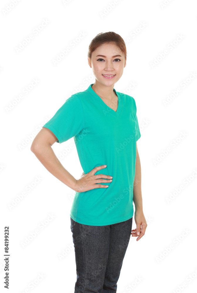 young beautiful female with t-shirt (side view) young beautiful female with t-shirt (side view)