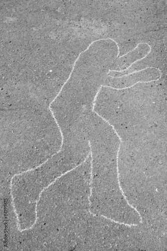 Obraz na plátně Chalk outline of body dead on pavement