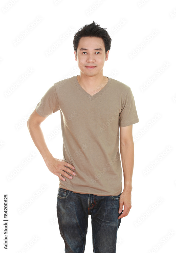 man with blank brown t-shirt man with blank brown t-shirt