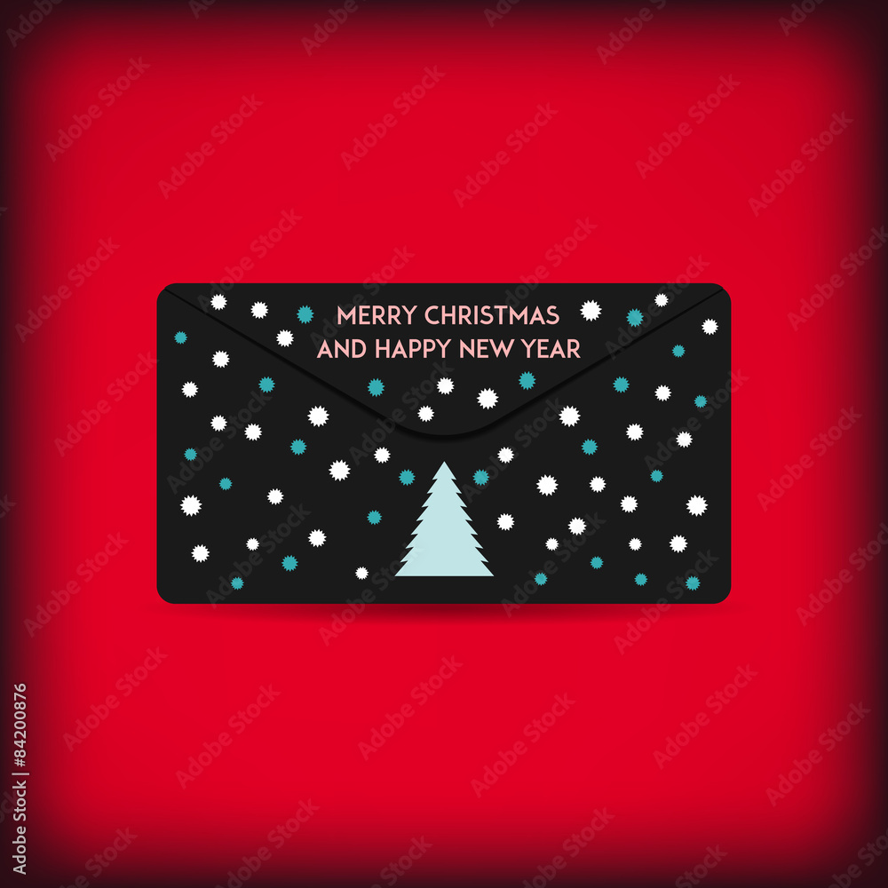 Fototapeta premium Black christmas and new year envelope. Vector