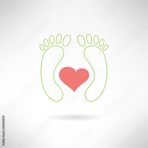 Feet massage sign and logo with heart. Vector