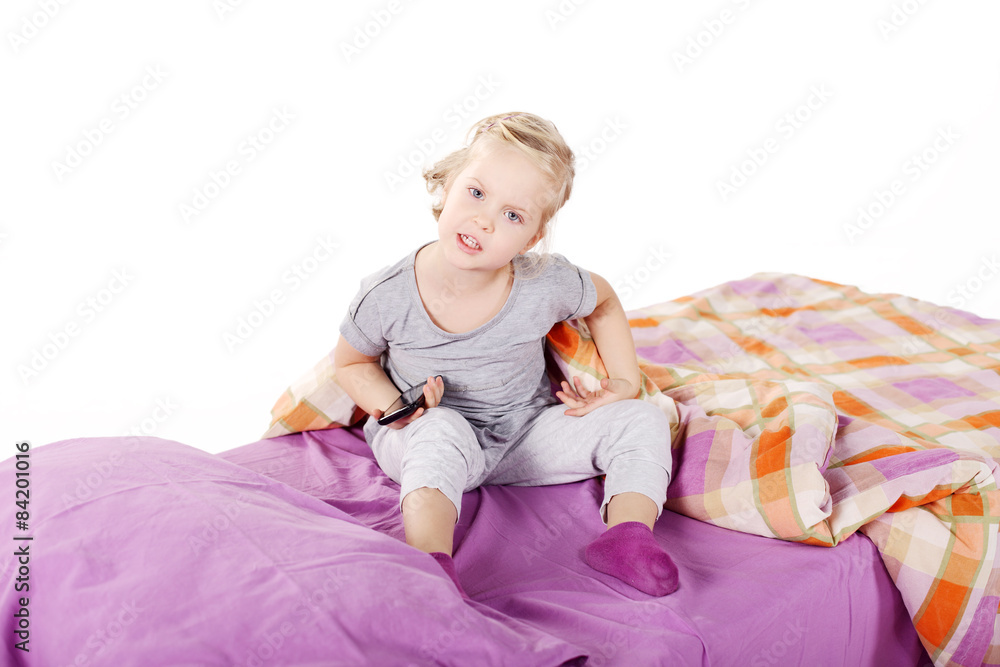 Small girl text message on the mobile Small girl text message on the mobile