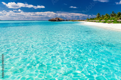 Fototapeta Naklejka Na Ścianę i Meble -  Tropical beach in Maldives with palm trees and white sand
