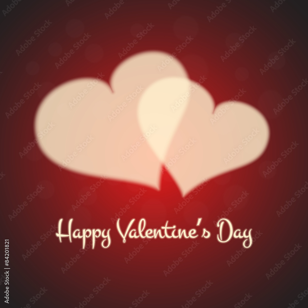 Valentines card with blurred cream hearts. Vector