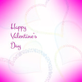 Pink valentines card with stylish hearts. Vector