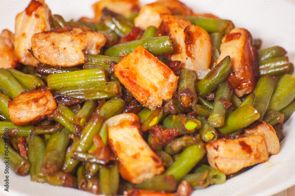 Fototapeta premium fried green beans with meat
