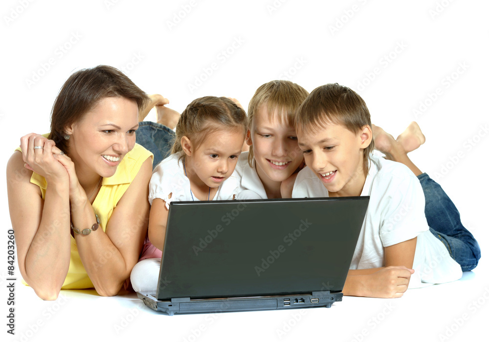 Happy family with laptop