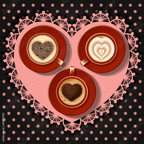 cups of heart in coffee