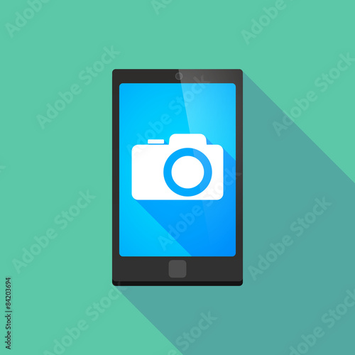 Long shadow phone icon with a photo camera