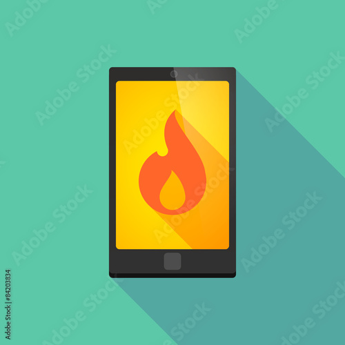 Long shadow phone icon with a flame
