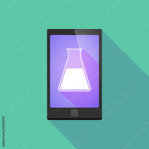 Long shadow phone icon with a chemical test tube