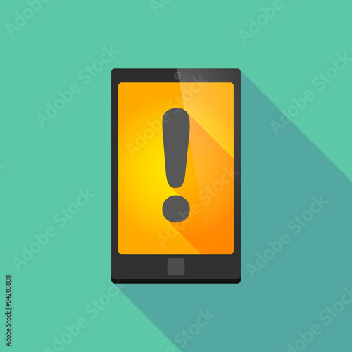 Long shadow phone icon with an exclamation sign