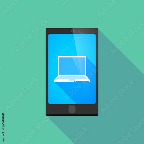 Long shadow phone icon with a laptop