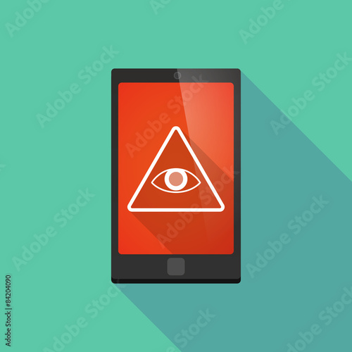 Long shadow phone icon with an all seeing eye