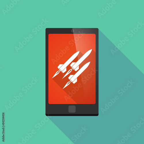 Long shadow phone icon with missiles