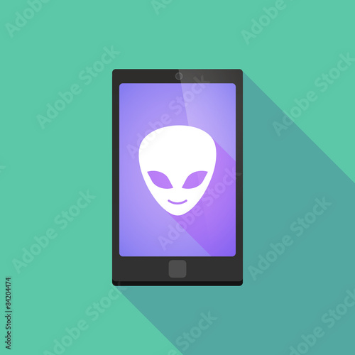 Long shadow phone icon with an alien face