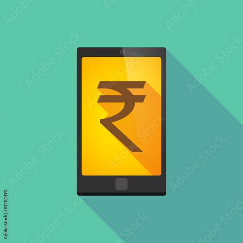 Long shadow phone icon with a rupee sign