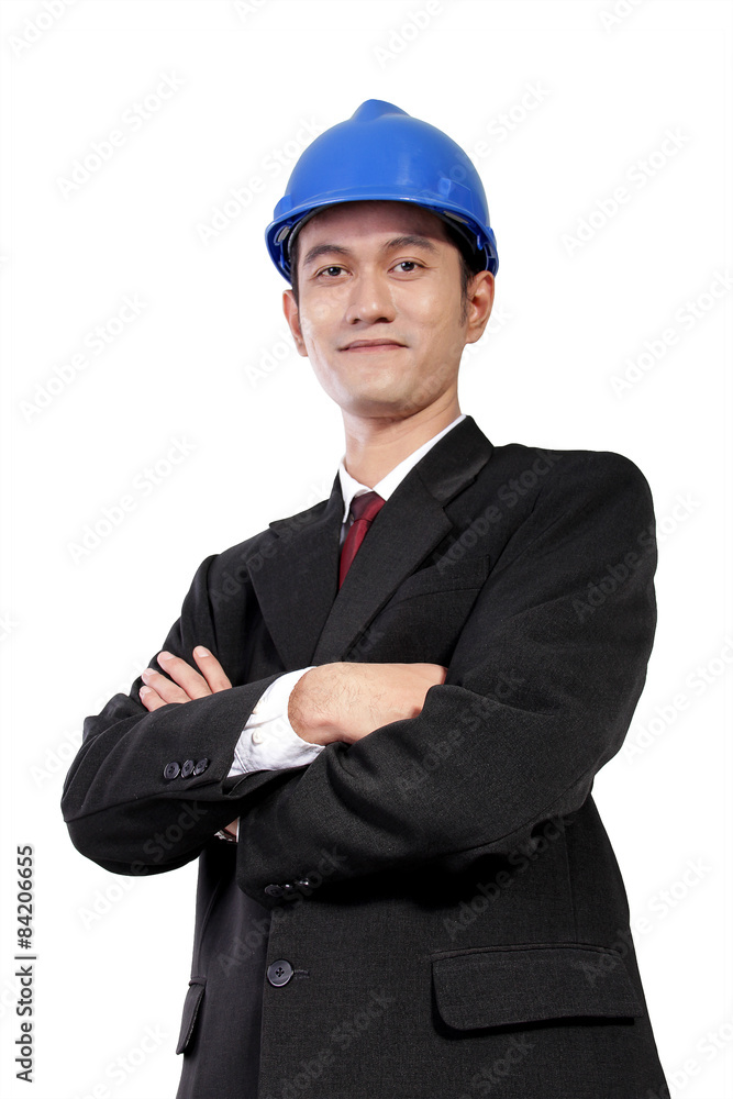 Young architect with crossed arms pose, isolated on white Young architect with crossed arms pose, isolated on white