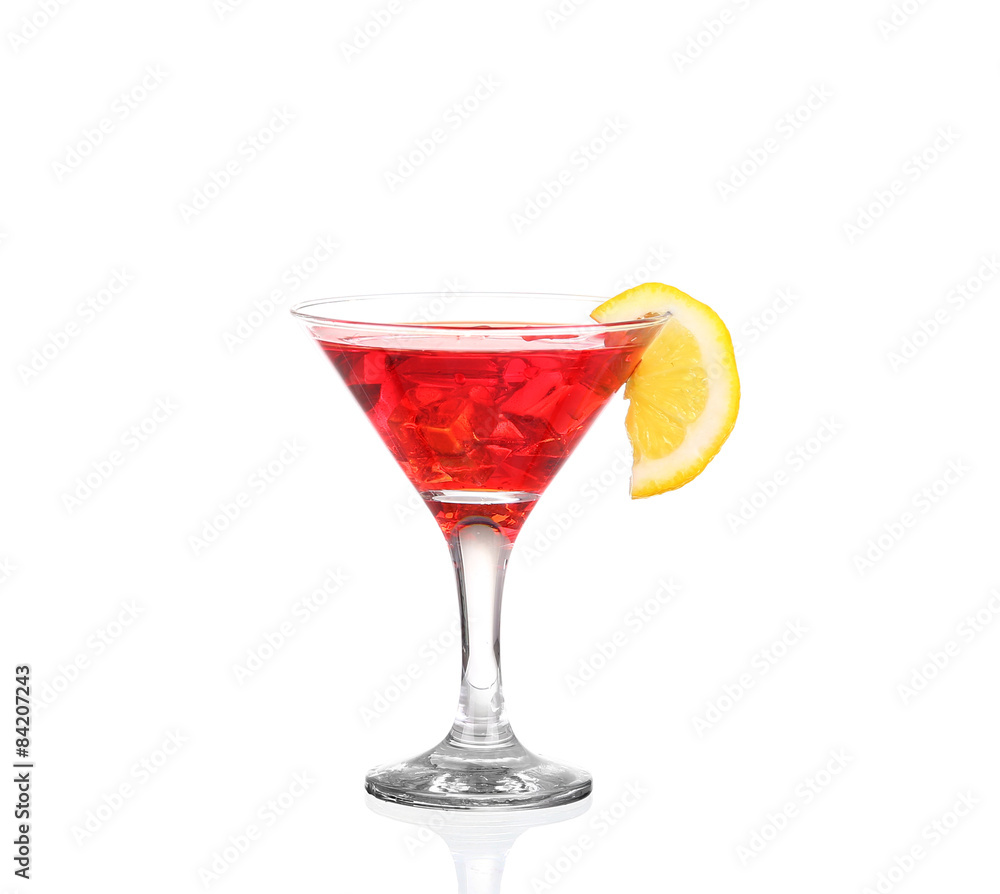 Cocktail with splash and lime slice isolated on white Cocktail with splash and lime slice isolated on white