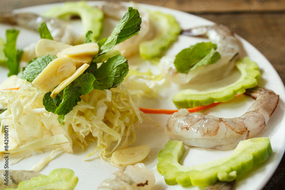 Raw shrimp and spicy sauce, seafood thailand. Raw shrimp and spicy sauce, seafood thailand.