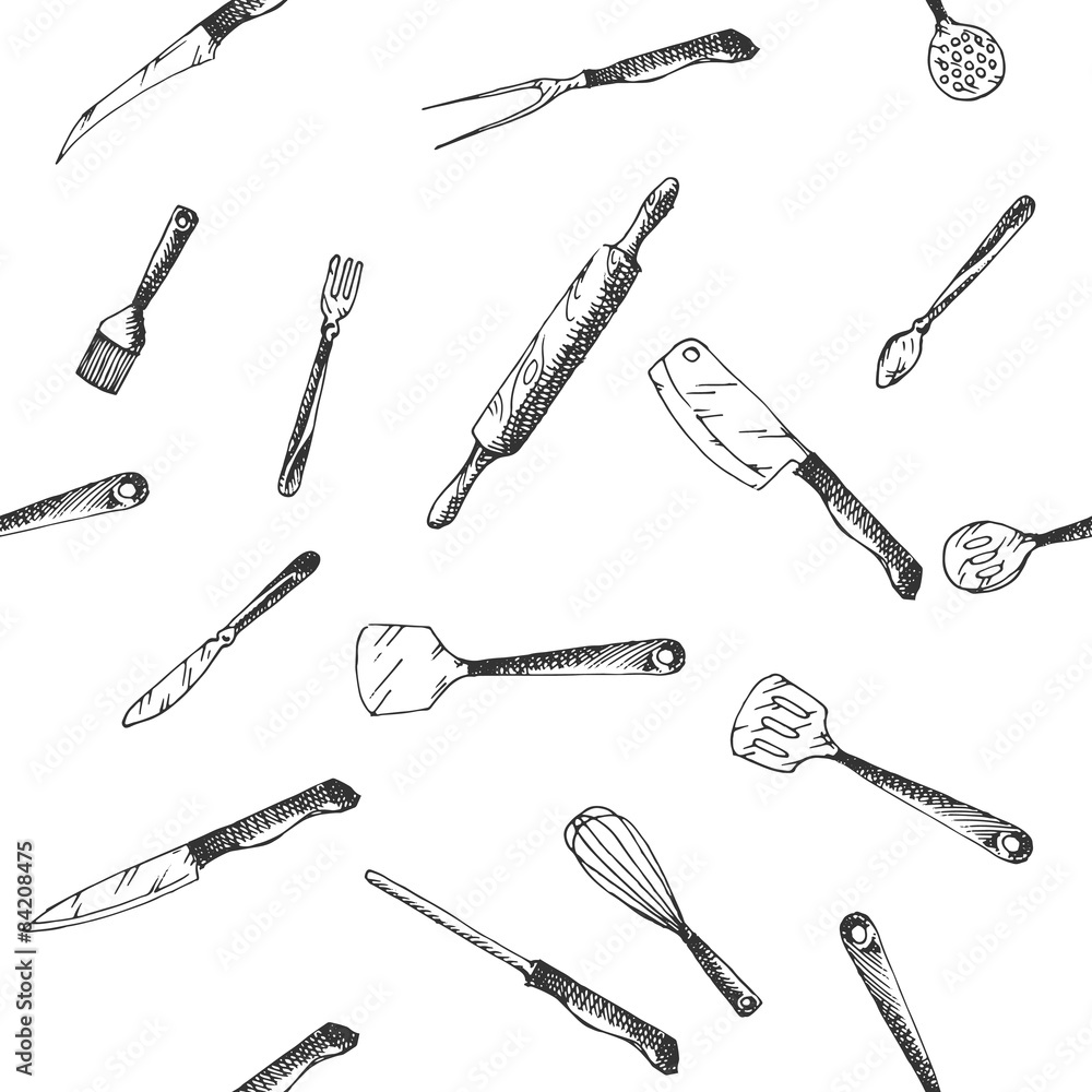 hand drawn Kitchen Utensils Set pattern