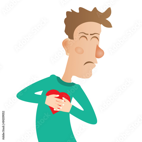 Young man with strong heart attack. Vector illustration.