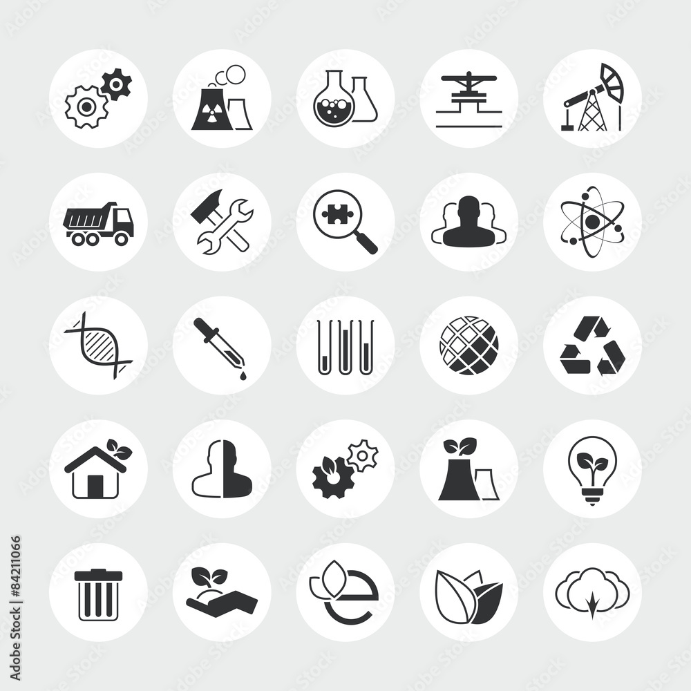 Industry and ecology total vector icon set Industry and ecology total vector icon set