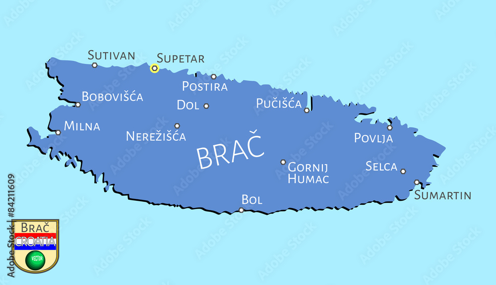 Fototapeta premium Map of Croatian isle of Brač