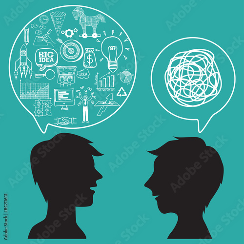 Communication concept with business doodles in speech bubble.