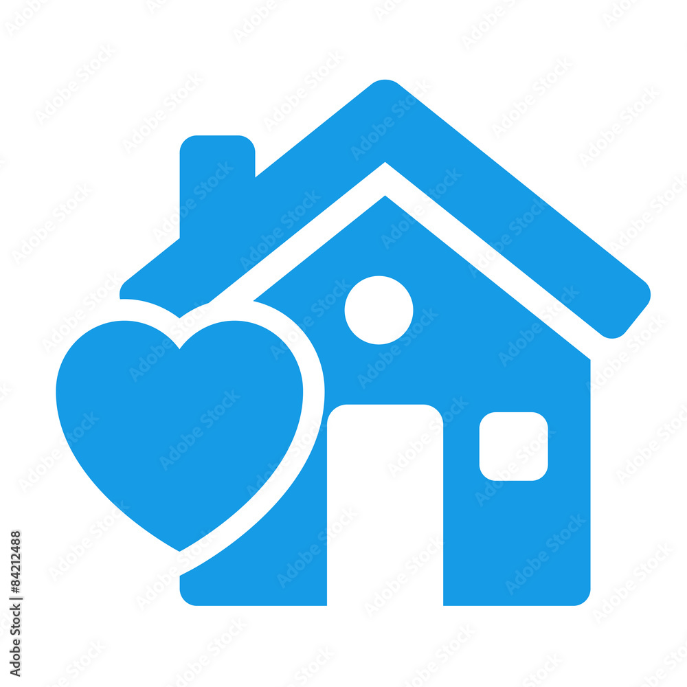 Icono casa con simbolo corazon azul Icono casa con simbolo corazon azul