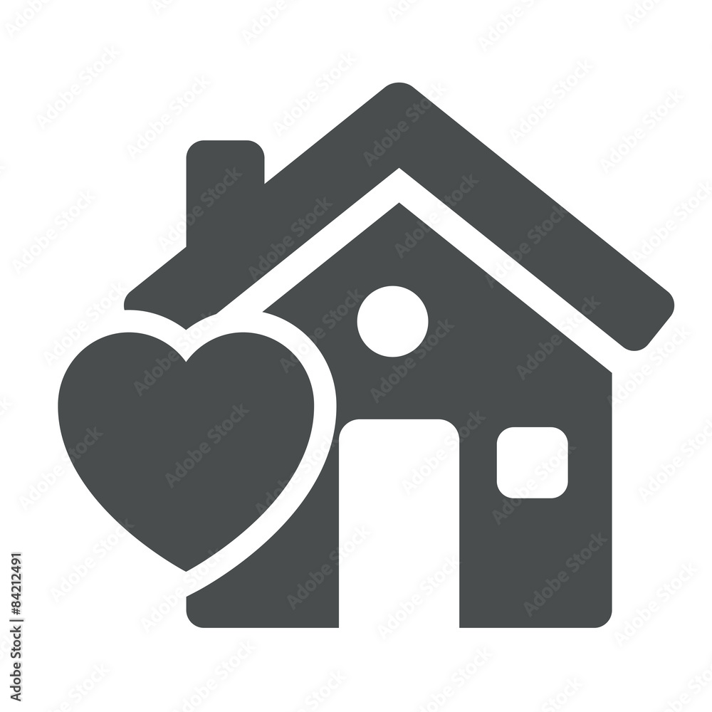 Icono casa con simbolo corazon gris Icono casa con simbolo corazon gris