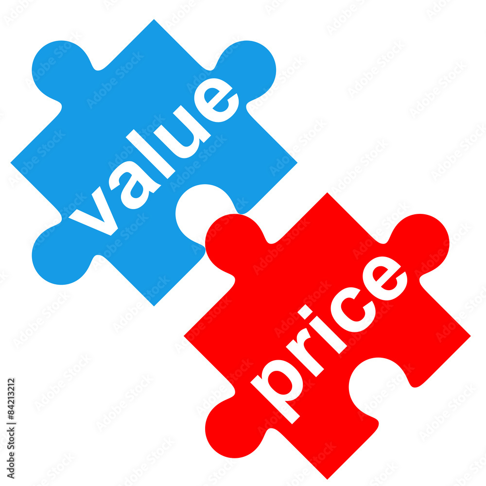 Icono texto value price en puzzle Icono texto value price en puzzle