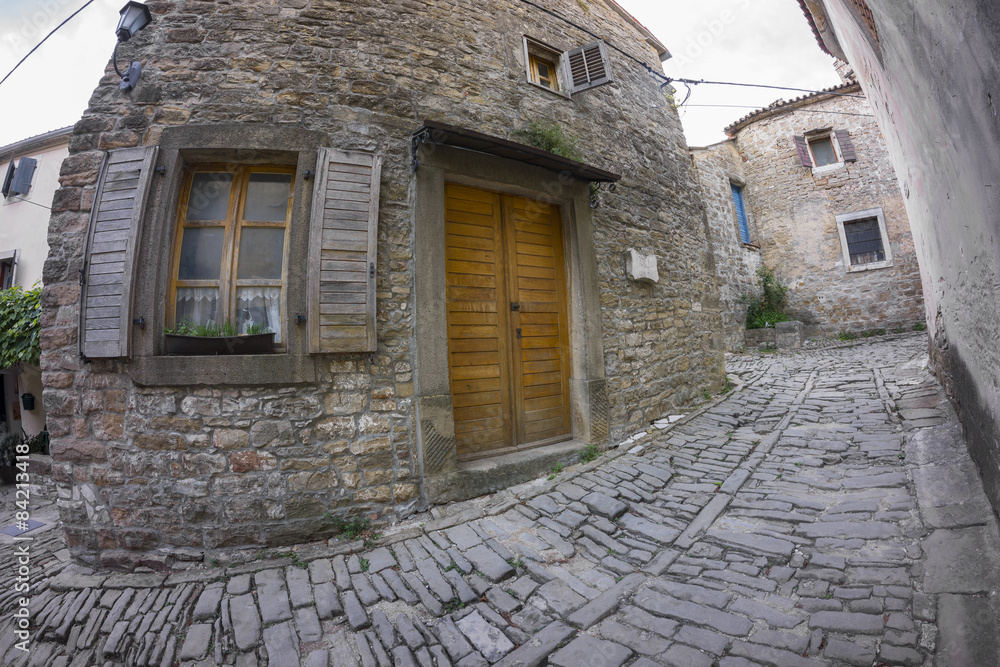 Street view in small town Groznjan in Istria, Croatia.