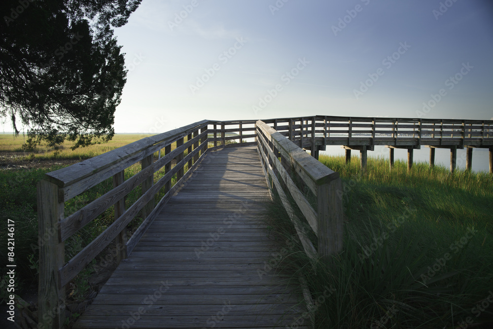 Obraz premium Wooden Bridge at Blythe Island Georgia