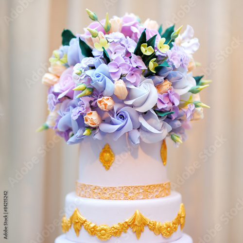 Delicious luxury white wedding or birthday cake