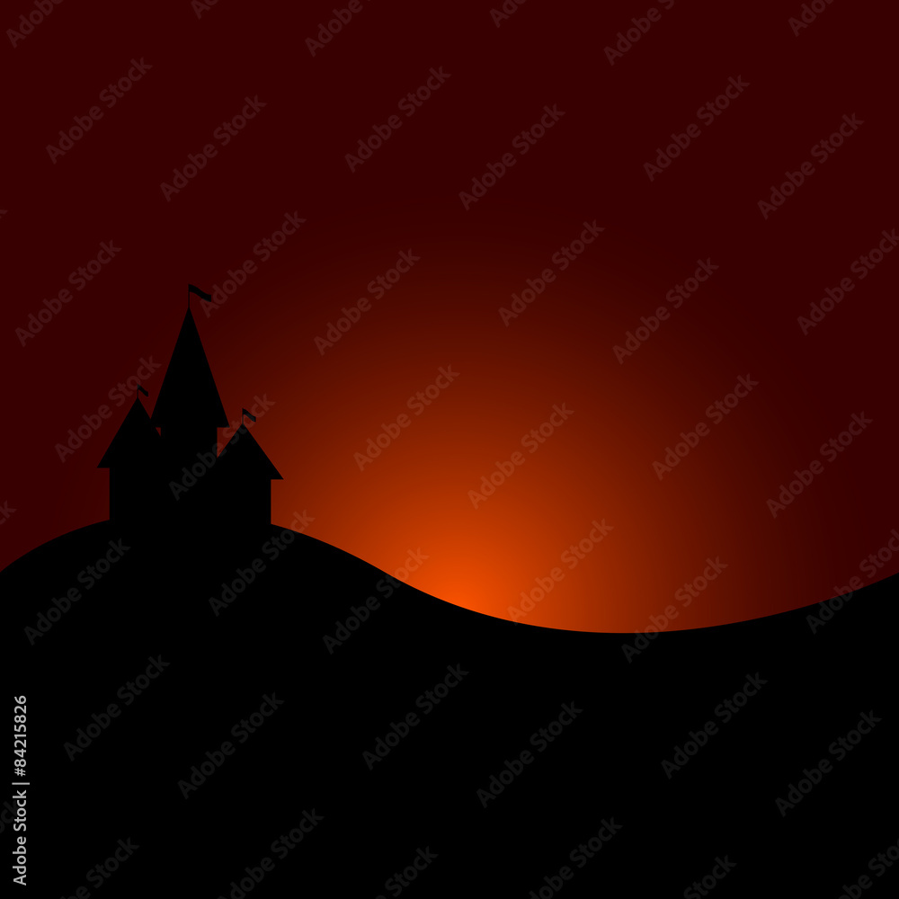vector backdrop with castle silhouette in sunset