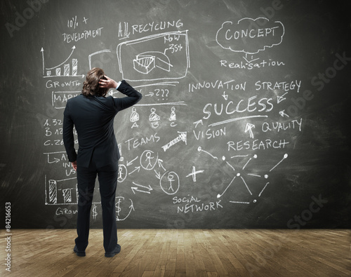 Businessman In Front a Board with Business Concept