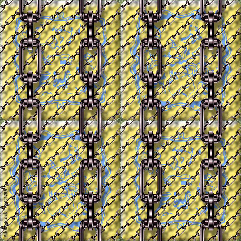 Iron chains with glazed tiles seamless texture Iron chains with glazed tiles seamless texture