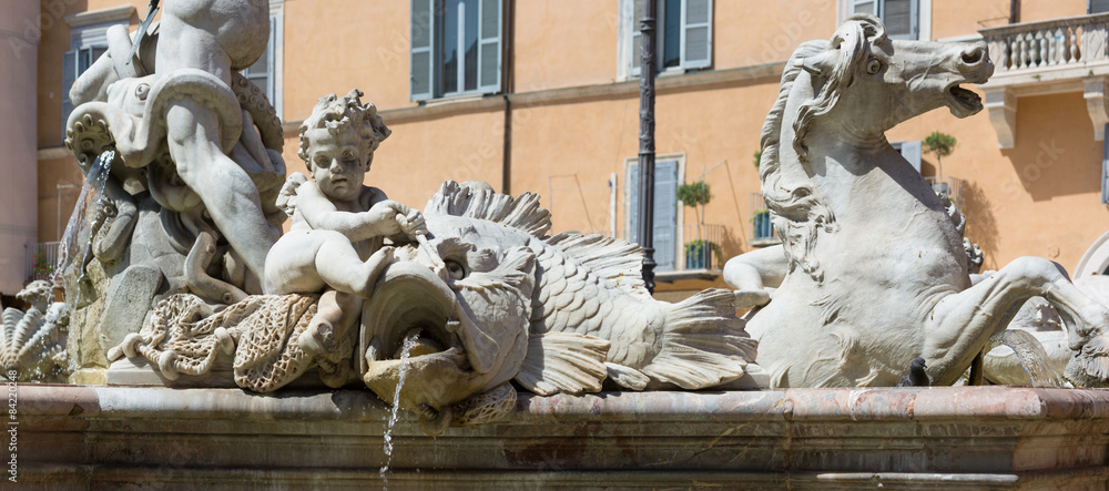 ROME, ITALY - The Fountain of Neptune, at Piazza Navona. 