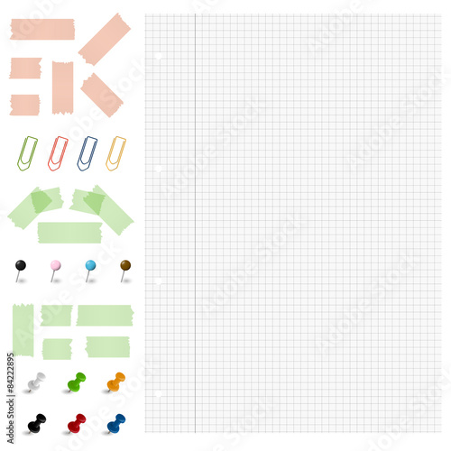 paper with office supplies
