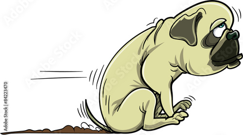 Cartoon pug dog scraping its bum