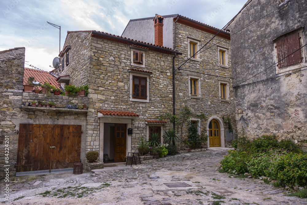 Street view in Buje, a town situated in Istria, Croatia.