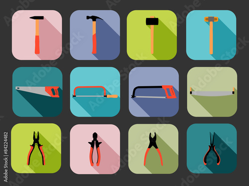 Flat square tools icons
