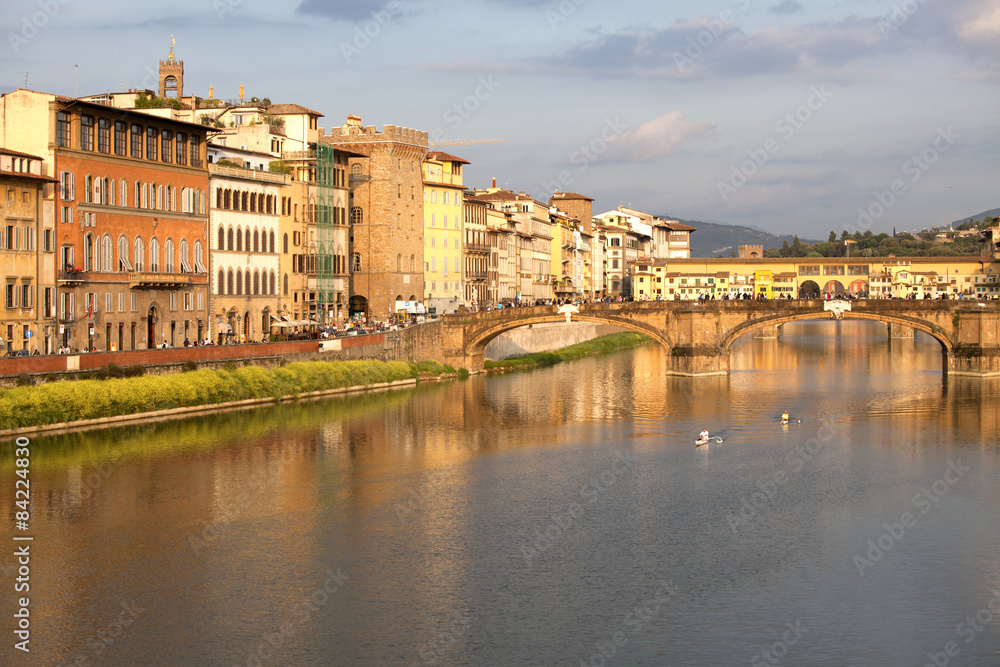View of Ponte Vecchio over Arno River in Florence, Italy