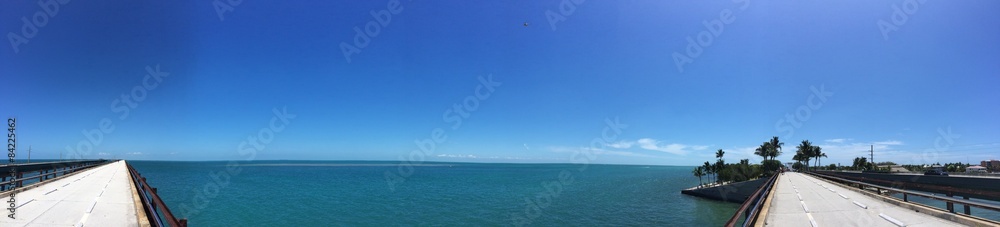 Panorama of the old Seven Mile Bridge on the keys in Florida