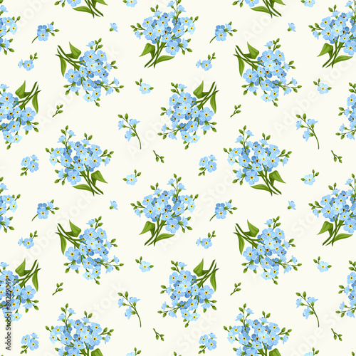 Seamless pattern with blue forget-me-not flowers. Vector.