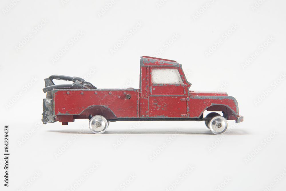 Very battered old toy Series II Land Rover tow truck Very battered old toy Series II Land Rover tow truck